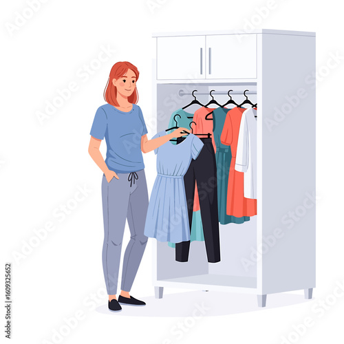 Woman choosing a dress from a closet
