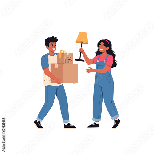 Joyful Couple Relocating to New Home