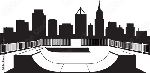Urban cityscape with skateboard ramps and railing vector
