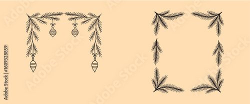 set of christmas frame with pine branches vector illustration 