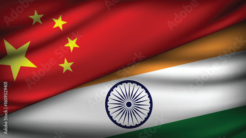 High Quality background with Two Flags of India and China