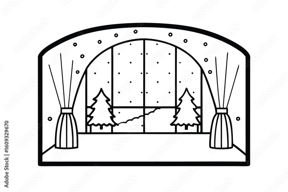 Fototapeta premium winter holiday interior with snowy w