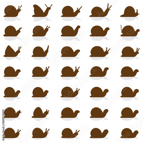Snail Vector Icon Set Flat and Silhouette Style.