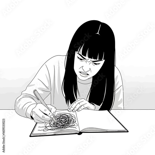 Stressed Woman Writing