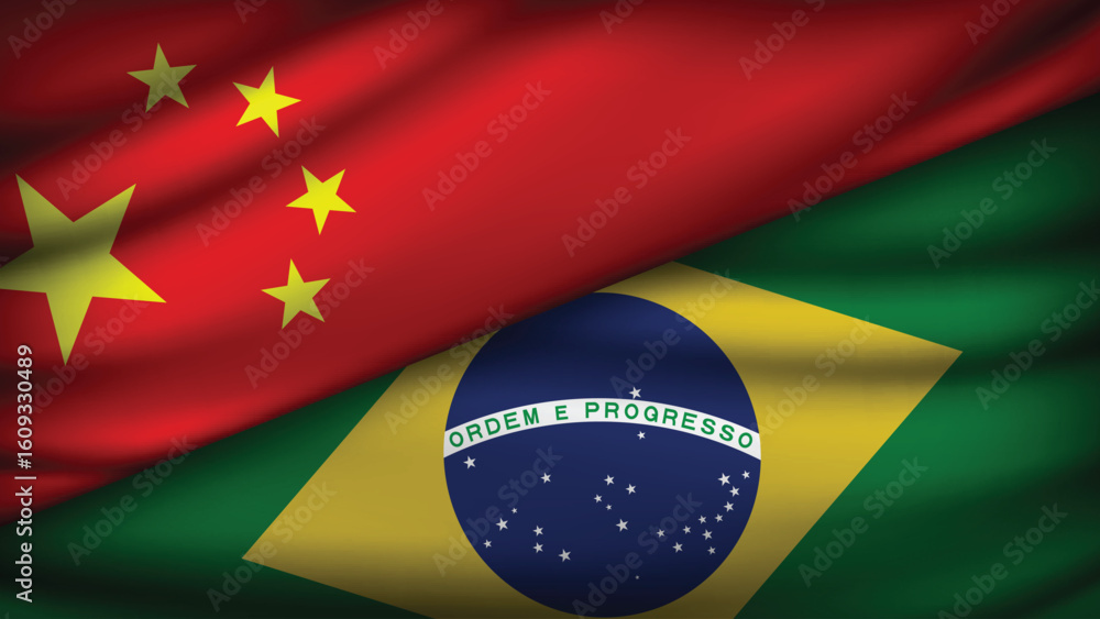 Fototapeta premium High Quality background with Two Flags of Brazil and China