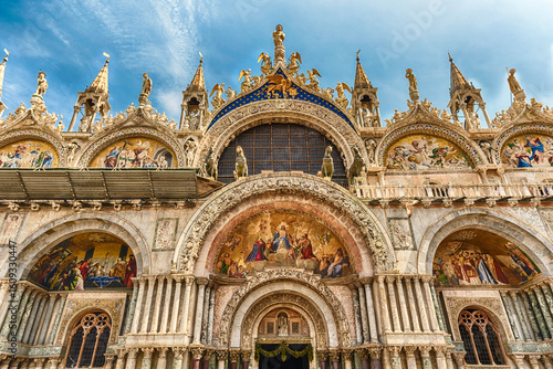 Facade of St Mark's Basilica, cathedral church of Venice, Italy