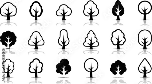 Collection of simple tree icons with shadows., EPS Vector