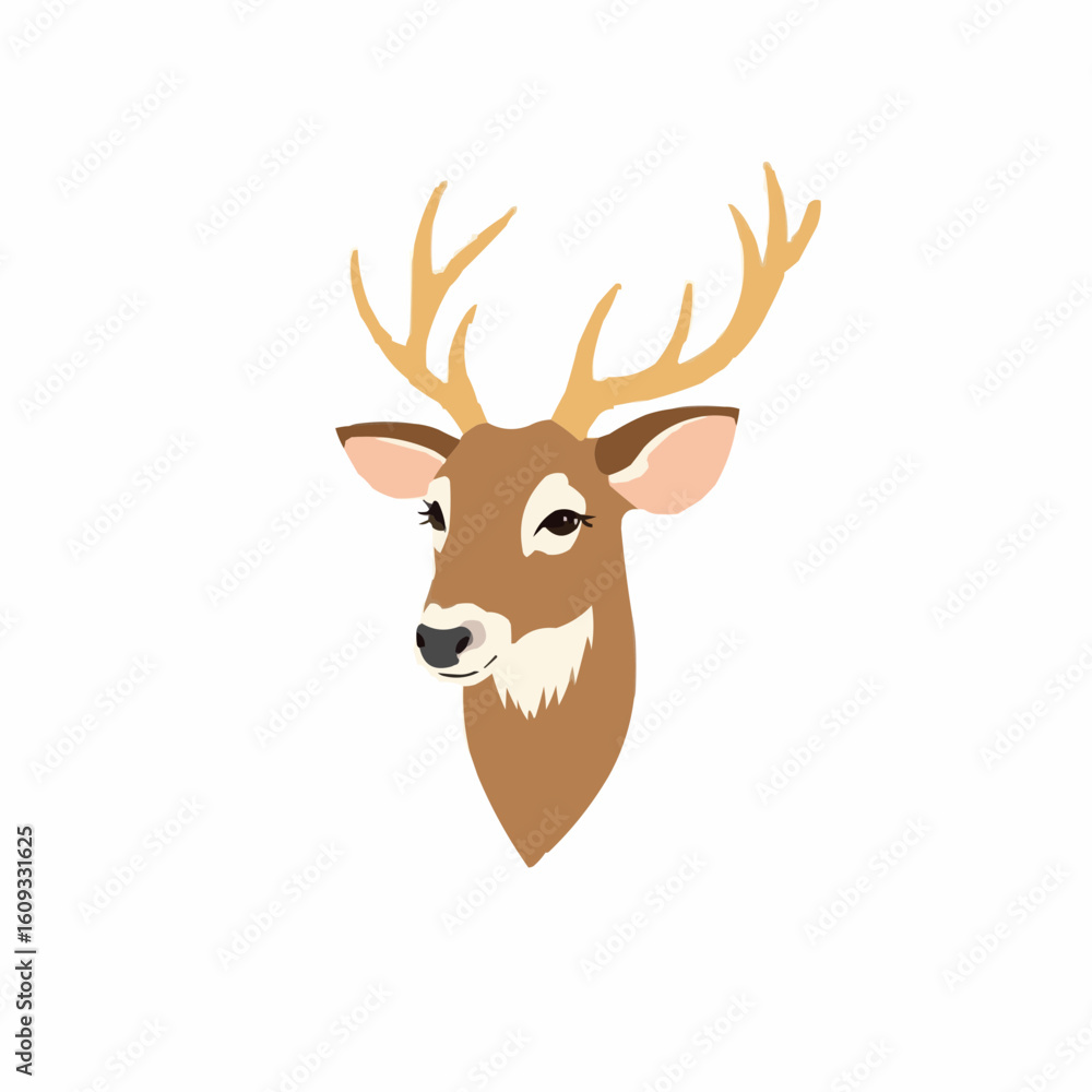 Fototapeta premium Deer head illustration with antlers in simple flat design 