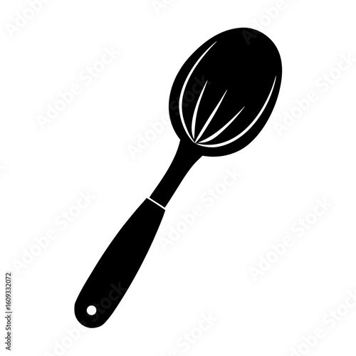 Black silhouette of a slotted spatula with a hole in the handle