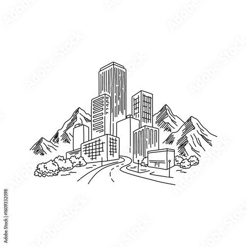 Line Drawing of a Skyscraper – Minimalist Urban Vector Illustration