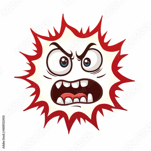 Cartoon angry virus character with fierce expression and spikes  