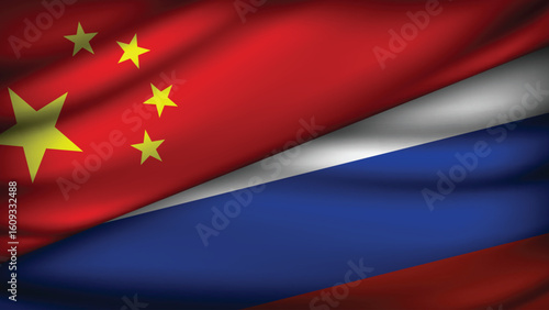 High Quality background with Two Flags of Russia and China