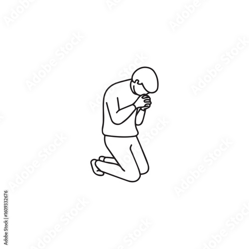 Boy Begging – Emotional Line Drawing Illustration