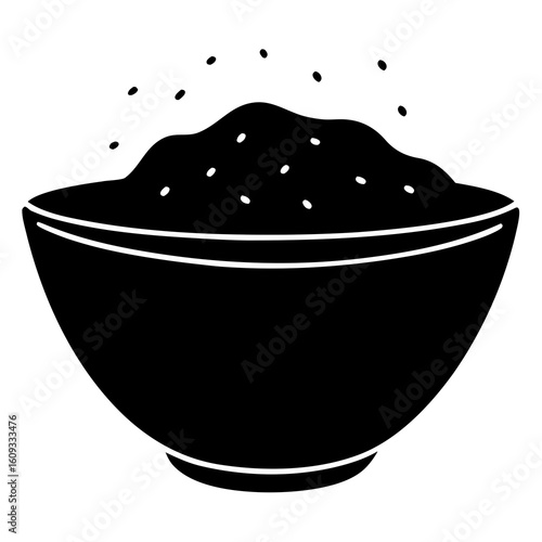 Black silhouette of a bowl filled with granular food