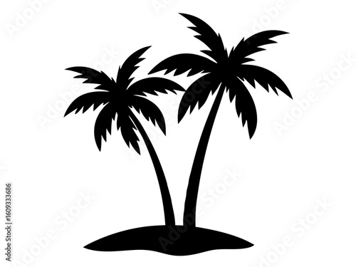 Tropical palm trees island vacation travel silhouette vector illustration