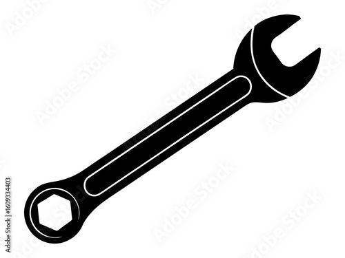 Wrench tool repair maintenance mechanical equipment silhouette vector illustration