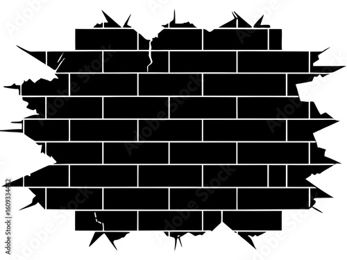 Cracked brick wall damaged architecture destruction silhouette vector illustration