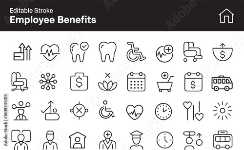 Comprehensive Employee Benefits Outline Icon Set for HR Solutions