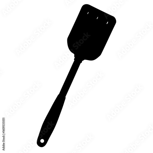 Black silhouette of a slotted spatula kitchen utensil