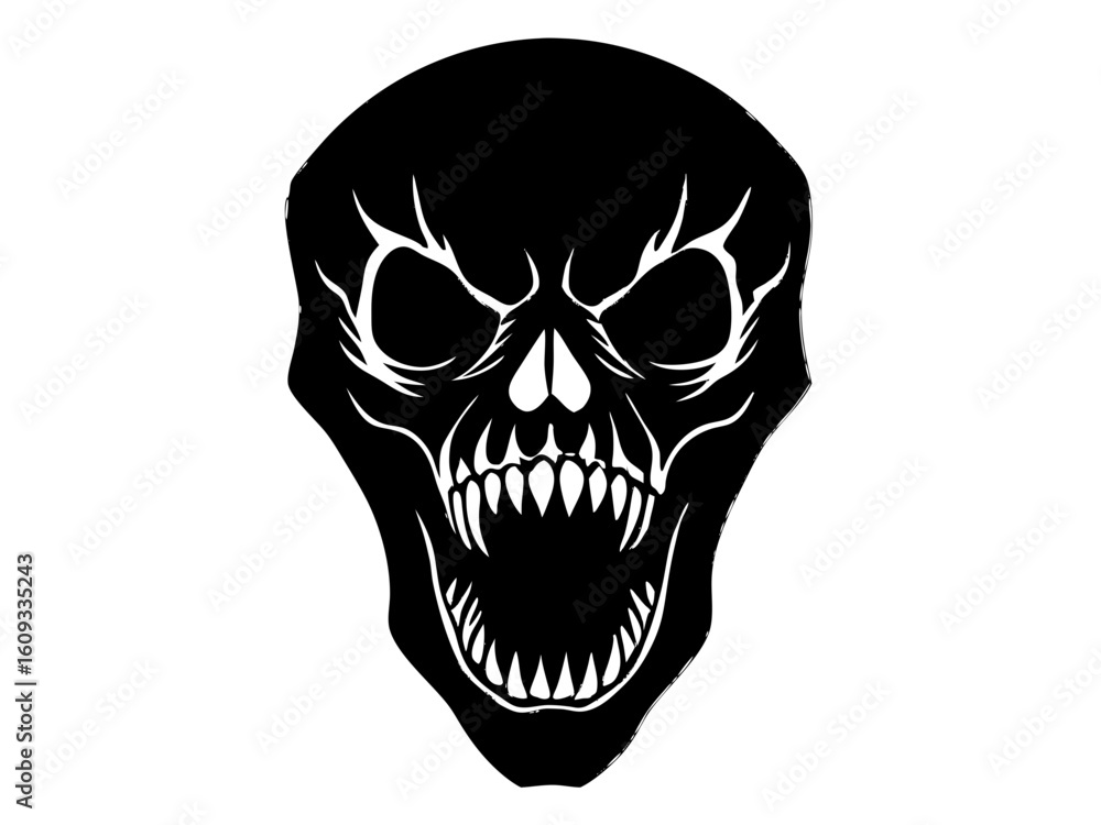 Obraz premium Detailed skull monster spooky halloween silhouette vector illustration