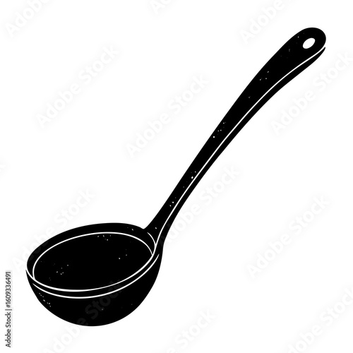 Black silhouette of a soup ladle on a white background