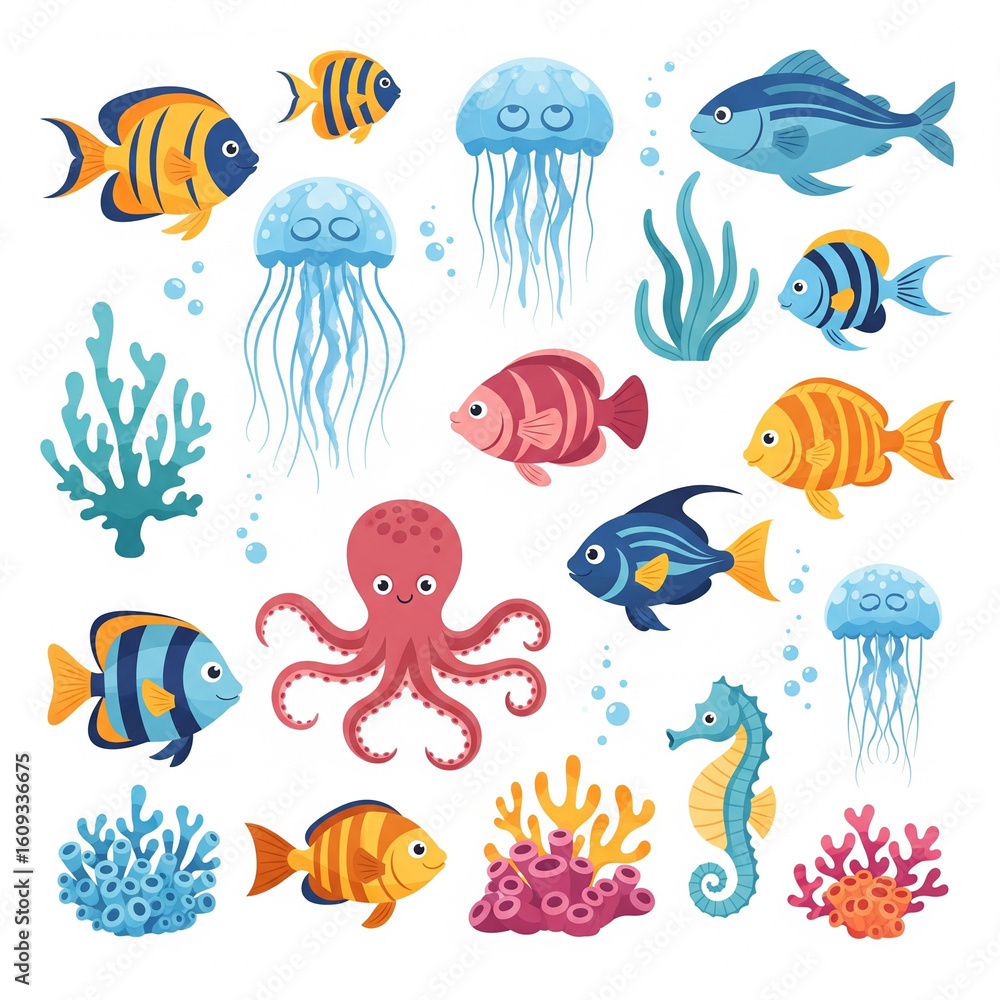 Fototapeta premium set of sea animals