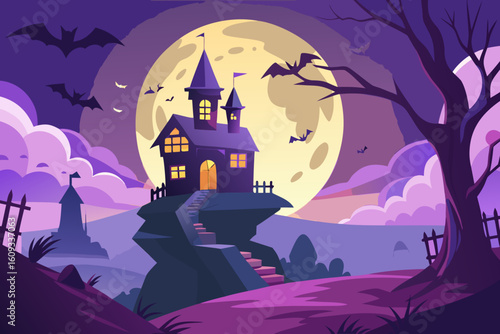 Haunted House Halloween Vector Scene