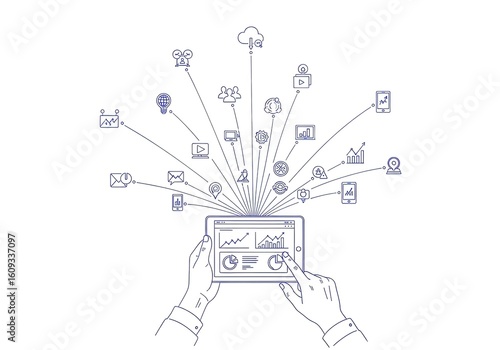 Digital connectivity and data flow from a tablet device to various cloud based services and applications