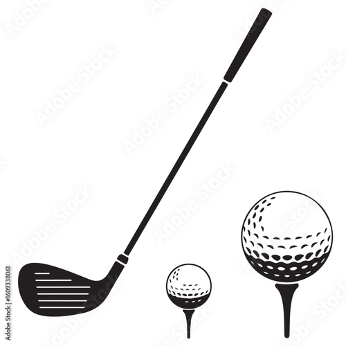 golf club and ball icon silhouette style, vector illustration, golf sports ball silhouette on white background set