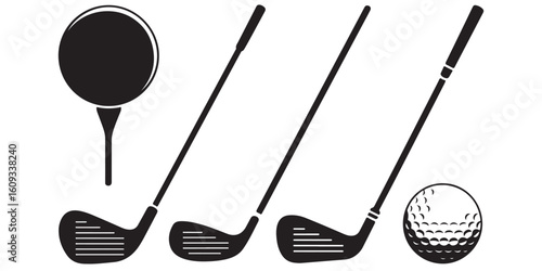 golf club and ball icon silhouette style, vector illustration, golf sports ball silhouette on white background set
