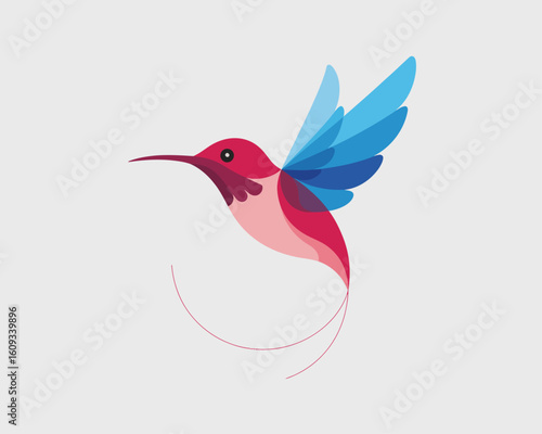 Modern Minimalist Hummingbird Logo – Colorful Abstract Bird Design.