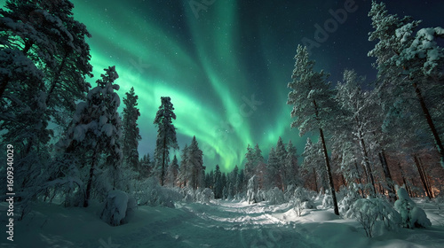 Wallpaper Mural Stunning Northern Lights Over Snowy Forest Landscapes at Night with Starry Skies and Aurora Borealis Glow
 Torontodigital.ca