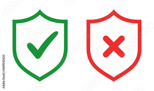 shield icon with tick and cross mark for security and protection