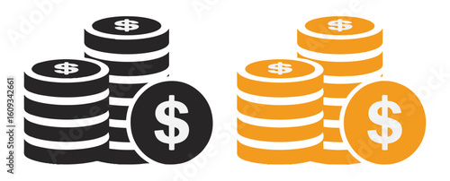 coins stack icon with dollar sign 3d golden and black white
