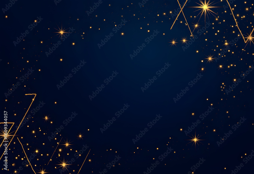 Fototapeta premium Sparkling Midnight Blue Background with Golden Stars - Celestial & Festive