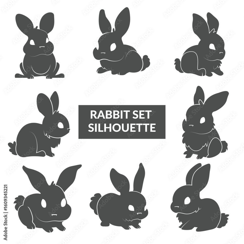 Fototapeta premium Vector Collection of different rabbit set silhouette illustration