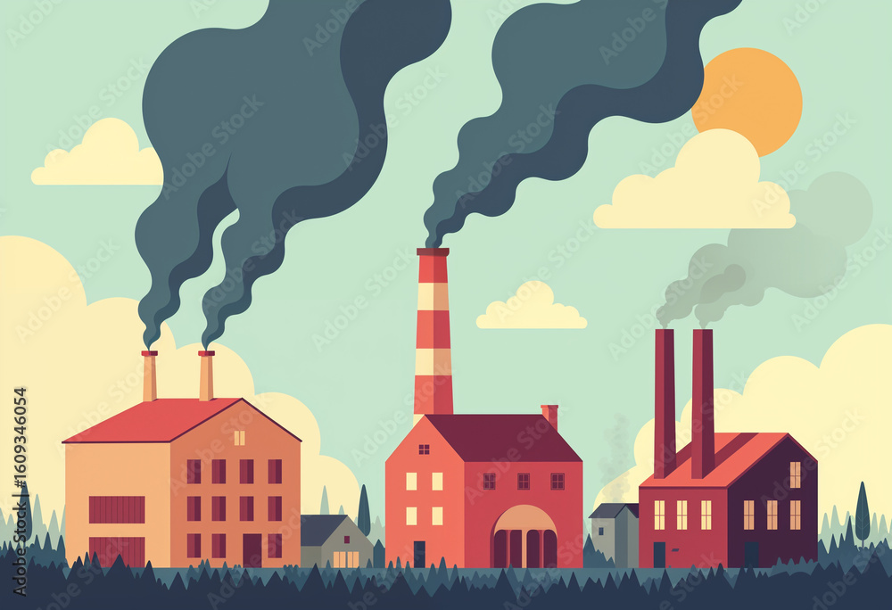 Obraz premium Factory Emissions Polluting the Sky with Dark Smoke