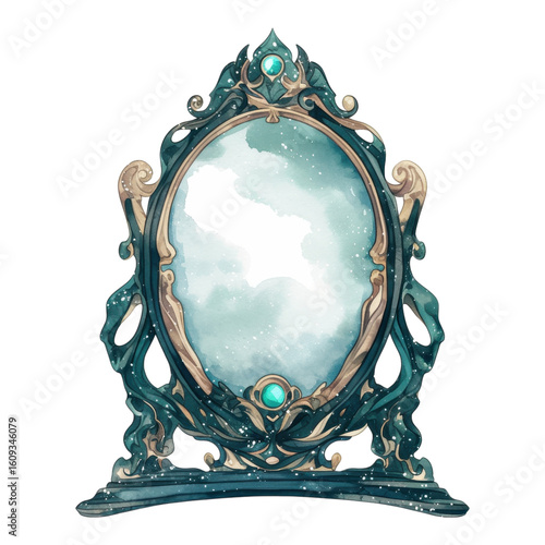 Enchanting mirror displaying mystical reflections fantasy realm digital art surreal environment artistic perspective