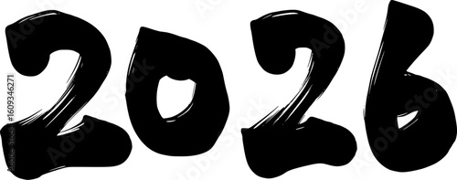 2026年の筆文字　筆書きの数字デザイン