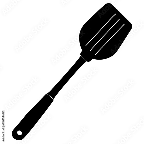Black silhouette of a slotted spatula kitchen utensil