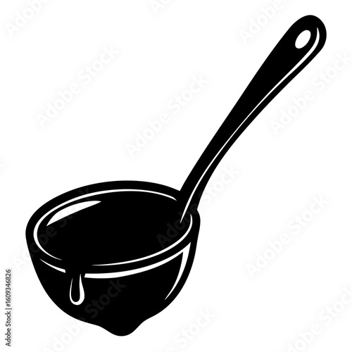 Black ladle with dripping liquid
