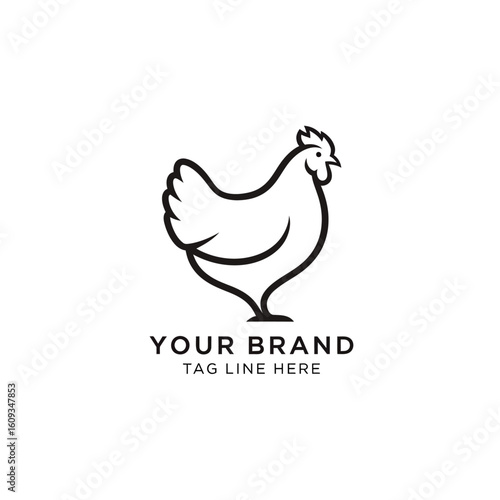 Chicken Brand Logo: A sleek, minimalist line art logo of a chicken stands as a symbol of simplicity, embodying natural freshness.