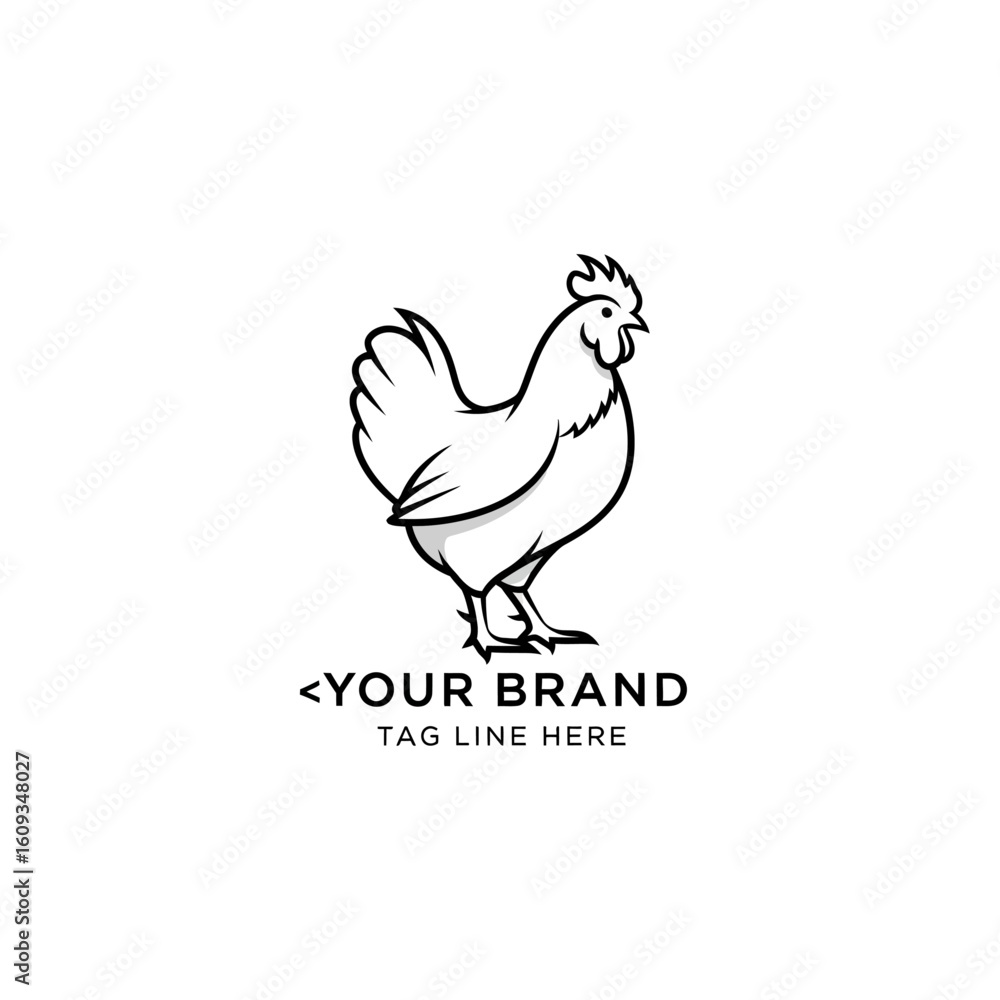 Obraz premium Rooster Silhouette Logo: A minimalist and elegant silhouette of a rooster, perfectly suited for branding in the food or agriculture industries.
