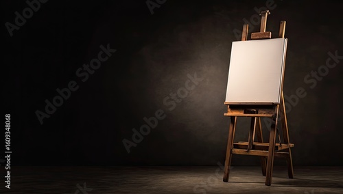 Empty artist's easel on dark background