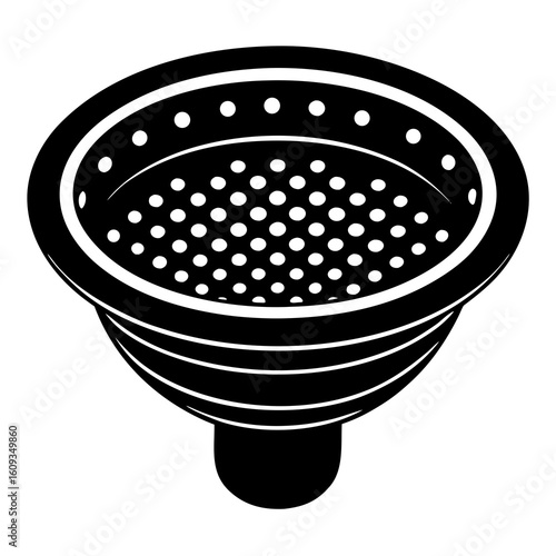 Black and white icon of a colander with many holes