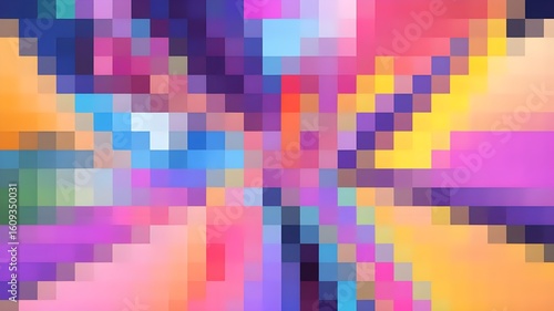 Vibrant Abstract Pixelated Background with Geometric Shapes and Colorful Mosaic Pattern