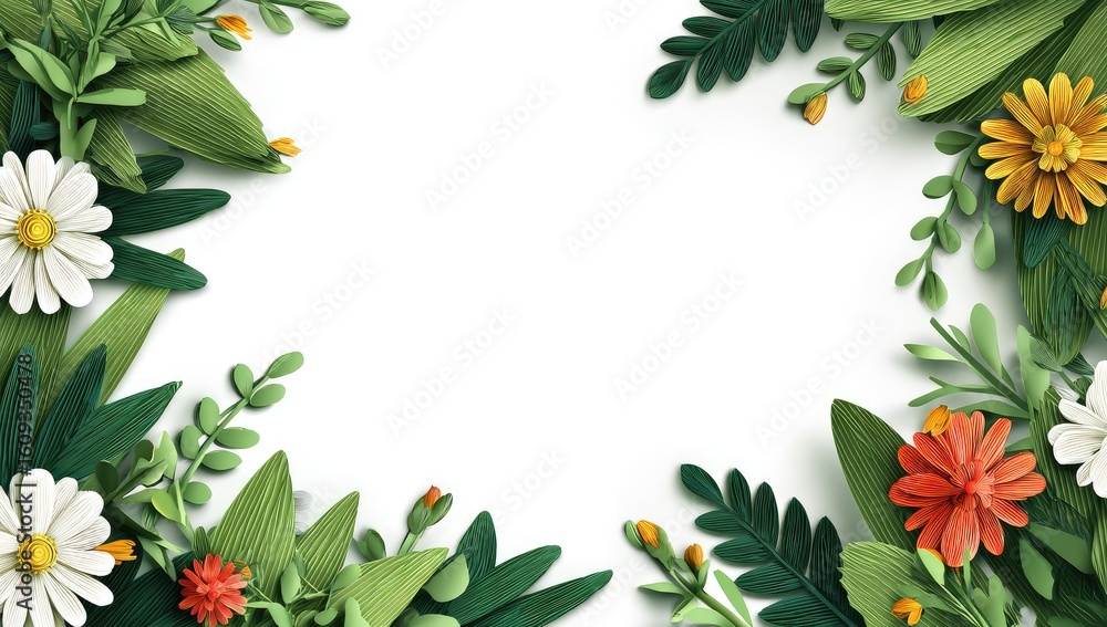 Fototapeta premium Floral paper art border