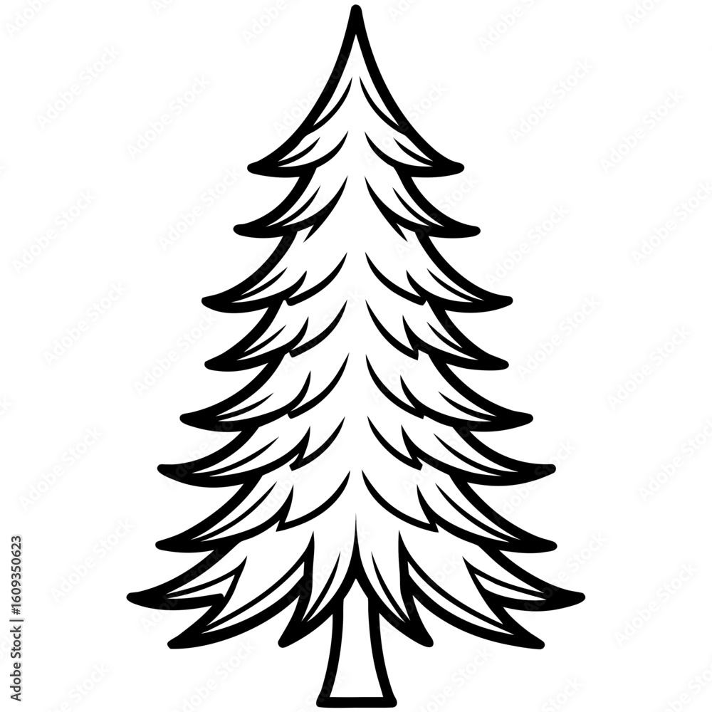 Obraz premium Single Evergreen Outline – Clean Vector
