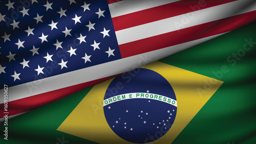 High Quality background with Two Flags of USA and Brazil  