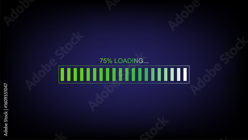 Loading bar. Downloading process, System software update and upgrade technology concept ,Flat vector rectangle design Green color, elements for video games. clipart isolated on dark blue Background 